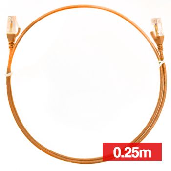 4CABLING, Slim Patch lead, Cat6 with RJ45 connectors, 0.25m cable length, Orange.