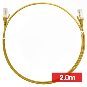 4CABLING, Slim Patch lead, Cat6 with RJ45 connectors, 2.0m cable length, Yellow.