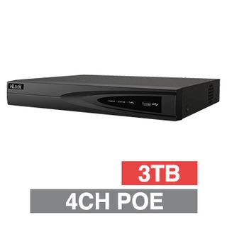 HILOOK, HD-IP PoE NVR, 4 channel POE (802.3af/at), 40Mbps bandwidth, 1x 3TB SATA HDD (up to 1x 6TB), 4K, VMD, USB/Network backup, Ethernet, 2x USB2.0, 1 Audio In/Out, HDMI/VGA (independent)