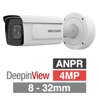 HIKVISION, 4MP ANPR Bullet camera, White, 8-32mm zoom lens, 100m IR, 25fps, 140dB dbWDR, Day/Night (ICR), 1/1.8" CMOS, H.264/5, IP67, 12V DC/PoE, IP67/IK10