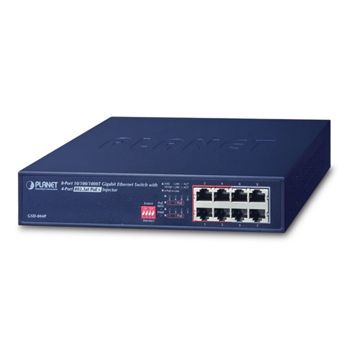 PLANET, 8 Port Gigabit desktop switch, 4x POE+ gigabit ports, 30w per port, 220mm x 150mm x 43mm (W x D x H), 240v.