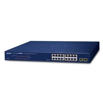 PLANET, 16 Port Gigabit POE Switch, all 16 ports POE Gigabit, 15.4w per port, 2x SFP ports, 440mm x 208mm x 44mm (W x H x D)