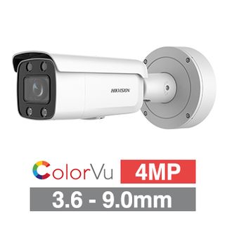 HIKVISION, 4MP ColorVu G2 HD-IP Outdoor Varifocal Bullet camera, White, 3.6-9mm autofocus lens, 60m White Light, WDR, 1/1.8" CMOS, H.265/H.265+, IP67/IK10, 12V DC/PoE