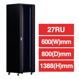 PSS, 27RU 19" Rack Cabinet, Floor mount, 600 (w) x 800 (d) x 1388mm (h), With detachable castors & stablizers, Dark grey.