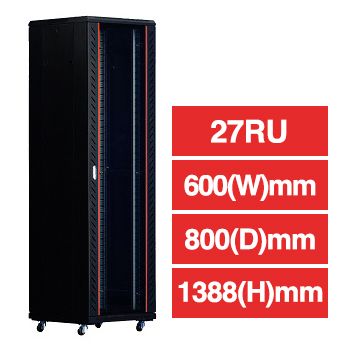 PSS, 27RU 19" Rack Cabinet, Floor mount, 600 (w) x 800 (d) x 1388mm (h), With detachable castors & stablizers, Dark grey.