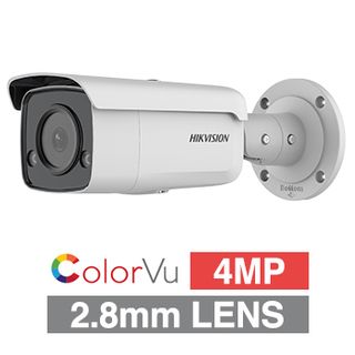 HIKVISION, 4MP ColorVu G2 HD-IP outdoor Bullet camera, White, 2.8mm fixed lens, 60m White LED, WDR, 1/1.8” CMOS, H.265+, IP67, Tri-axis, 12V DC/POE
