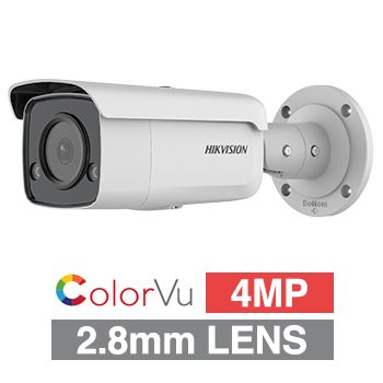 HIKVISION, 4MP ColorVu G2 HD-IP outdoor Bullet camera, White, 2.8mm fixed lens, 60m White LED, WDR, 1/1.8” CMOS, H.265+, IP67, Tri-axis, 12V DC/POE