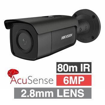 HIKVISION, 6MP AcuSense G2 HD-IP outdoor Bullet camera, Black, 2.8mm fixed lens, 80m IR, WDR, 1/2.4” CMOS, H.265+, IP67, Tri-axis, 12V DC/POE
