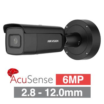 HIKVISION, 6MP AcuSense G2 HD-IP outdoor Bullet camera, Black, 2.8-12mm motorised zoom lens, 60m IR, WDR, 1/2.4” CMOS, H.265+, IP66, IK10, Tri-axis, 12V DC/POE