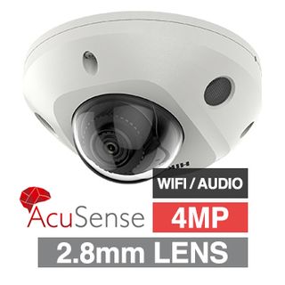 HIKVISION, 4MP AcuSense G2 HD-IP outdoor Vandal Mini Dome camera w/ audio & Wifi, White, 2.8mm fixed lens, 30m IR, WDR, Microphone, I/O (Alarm & Audio), 1/3” CMOS, H.265+, IP67, IK08, Tri-axis