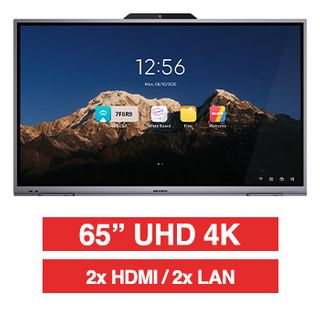 HIKVISION, 65" D-LED Interactive Touchscreen, UHD 4K 3840x2160 resolution, 6ms response, 1200:1 contrast ratio, HDMI (2 x in/1 x out) 2 x LAN port, Bluetooth, Built-in camera, speaker & Mic.