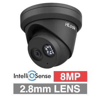 HILOOK, IntelliSense 8MP HD-IP Outdoor Turret camera, Metal, Black, 2.8mm fixed lens, 30m IR, 120dB WDR, Day/Night (ICR), 1/2.8" CMOS, H.265/H.265+, IP67, Tri-axis, Microphone, 12V DC/PoE