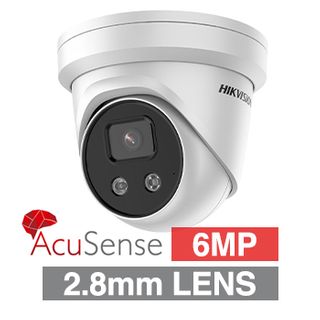 HIKVISION, 6MP AcuSense G2 HD-IP outdoor Turret camera, White, 2.8mm fixed lens, 30m IR, WDR, 1/2.4” CMOS, H.265+, IP67, Tri-axis, 12V DC/POE