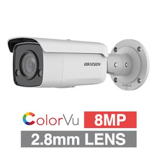 HIKVISION, 8MP ColorVu G2 HD-IP outdoor Bullet camera, White, 2.8mm fixed lens, 60m White LED, WDR, 1/1.2” CMOS, H.265+, IP67, Tri-axis, 12V DC/POE