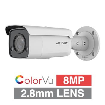 HIKVISION, 8MP ColorVu G2 HD-IP outdoor Bullet camera, White, 2.8mm fixed lens, 60m White LED, WDR, 1/1.2” CMOS, H.265+, IP67, Tri-axis, 12V DC/POE