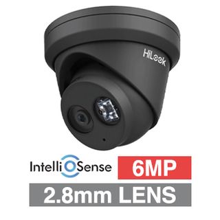 HILOOK, IntelliSense 6MP HD-IP Outdoor Turret camera, Metal, Black, 2.8mm fixed lens, 30m IR, 120dB WDR, Day/Night (ICR), 1/2.8" CMOS, H.265/H.265+, IP67, Tri-axis, Microphone, 12V DC/PoE