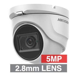 HIKVISION, 5MP Analogue HD outdoor Turret camera, White, 2.8mm fixed lens, TVI/AHD/CVI/CVBS, 30m IR, 130dB WDR, Day/Night (ICR), IP67, Tri-axis, 12V DC