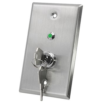 NETDIGITAL, Keyswitch plate, Wall, Stainless steel, Single pole double throw, Red / Green changeable light, 2 keys