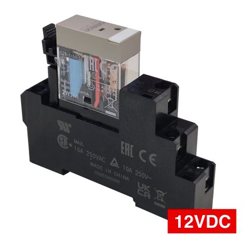 OMRON, Relay, 12V DC, SPDT, 240V AC 10A contacts with barrier isolation, Includes 1078YK base,