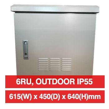 PSS, 6RU 19" Outdoor Rack Cabinet, Wall mount, 615(W) x 640(H) x 450(D)mm, IP55 weather resistant, With front door vents, Powder coated finish