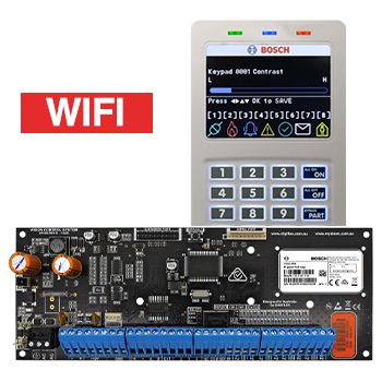 BOSCH, Solution 6000-IP, Control panel PCB (CC615PB) + WHITE WiFi key pad (CP737B), Integrated WiFi IP Module, 3.5" Alphanumeric LCD, 144 zone, Touch tone & backlit keys