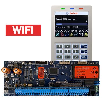 BOSCH, Solution 6000, Control panel PCB (CC610PB) + WHITE WiFi key pad (CP737B), Integrated WiFi IP Module + Tamper, Alphanumeric LCD, 144 zone, Touch tone & backlit keys