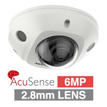 HIKVISION, 6MP AcuSense G2 HD-IP outdoor Vandal Mini Dome camera, White, 2.8mm fixed lens, 30m IR, WDR, 1/1.8” CMOS, H.265+, IP67, IK08, Tri-axis, 12V DC/POE