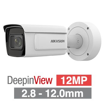 HIKVISION, 12MP DeepinView HD-IP outdoor Bullet camera, White, 2.8-12mm motorised zoom lens, 50m IR, I/O (Alarm & Audio), 1/1.7” CMOS, H.265+, IP67, IK10, 12V DC/POE