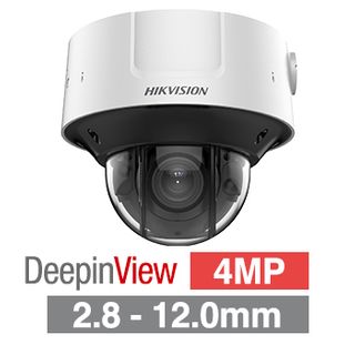 HIKVISION, 4MP DeepinView HD-IP outdoor Vandal Dome camera, White, 2.8-12mm motorised zoom lens, 30m IR, WDR, I/O (Alarm & Audio), 1/1.8” CMOS, H.265+, IP67, IK10, 12V DC/24V AC/POE