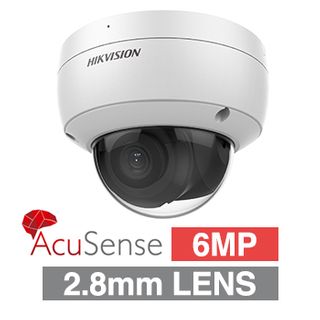 HIKVISION, 6MP AcuSense G2 HD-IP outdoor Vandal Dome camera, White, 2.8mm fixed lens, 30m IR, WDR,  1/2.4” CMOS, H.265+, IP67, IK10, Tri-axis, 12V DC/POE
