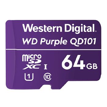 WESTERN DIGITAL, Purple Surveillance 64GB MicroSD SDXC, Read/Write 100/60MB/s.