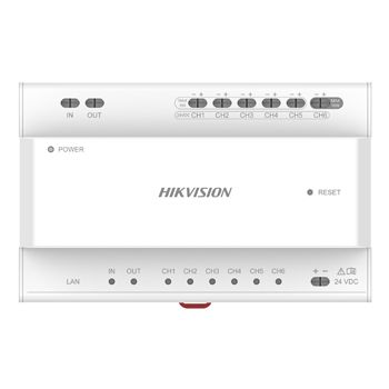 HIKVISION, Intercom, Gen 2-Y, 2-Wire Controller module, 6x 2-Wire interfaces with power, 1x RJ45, 8x indicators, Din rail, 24V DC