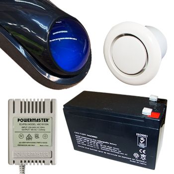 NETDIGITAL, Alarm accessory bundle, includes Slimline Style BLACK Cover, Siren/Horn, Strobe & Tamper switch (WP06), 12V 7AH Battery, 18V AC 1.33A plug pack, Flush Mount screamer