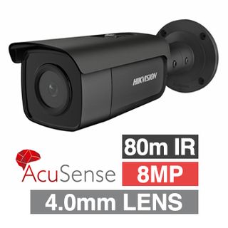 HIKVISION, 8MP AcuSense G2 HD-IP outdoor Bullet camera, Black, 4.0mm fixed lens, 80m IR, WDR, 1/1.8” CMOS, H.265+, IP67, Tri-axis, 12V DC/POE