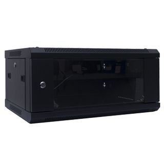 NETDIGITAL, 4RU 19" Rack Cabinet, Wall mount, 600(W) x 279(H) x 450(D)mm, With lockable glass front door and removable lockable side doors, Dark grey powder coated finish, 11kg,