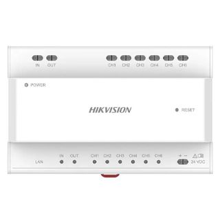 HIKVISION, Intercom, Gen 2, 2-Wire Distribution module, 6x 2-Wire interfaces NO power, 1x RJ45, 6x indicators, Din rail, 24V DC - FOR RUNNING MULTIPLE DS-KAD706Y-P