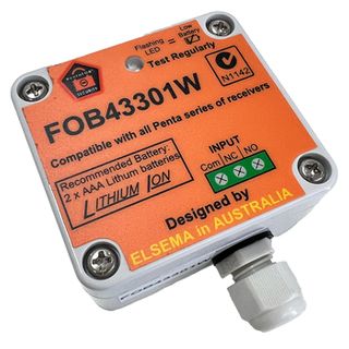 ELSEMA, PentaFOB Fixed Location Transmitter, 1 N/O or N/C input, Single Channel transmitter, 433 MHz FM signal, Requires 2 x AAA Lithium batteries, Weather resistant.