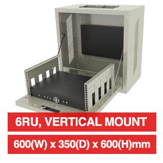 PSS, 6RU 19" Rack Cabinet, 6RU Vertical wall mount, fold down, Monitor mounting holes, 600(W) x 600(H) x 350(D)mm, Light grey powder coated finish, 20kg load capacity