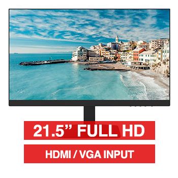 HILOOK, 21.5" LED 16:9 Colour Monitor (Black), Full HD 1920x1080 resolution, 6.5ms response, 3000:1 contrast ratio, HDMI/VGA input, 75x75 VESA mount, Includes desk stand