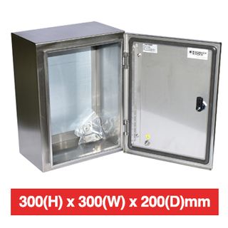 PSS, Enclosure, Stainless Steel, Weather resistant, IP66 & IK10 rated, 300(H) x 300(W) x 200(D)mm, Includes T- Lock cabinet lock, keyed locks are optional (STP-K2).