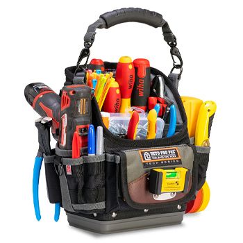 VETO PRO PAC, Tech Series, Small HVAC technician tool bag, Hard Bottom Open style, 25 vertical tool pockets, Carry handle, Weather resistant fabric, 205(D) x 305(W) x 290(H)mm
