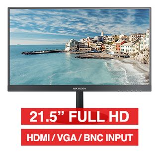 HIKVISION, 21.5" LED 16:9 Colour Monitor (Black), Full HD 1920x1080 resolution, 5ms response, 1000:1 contrast ratio, HDMI/VGA/BNC input, BNC loop output, Audio In/Out, 100x100 VESA mount