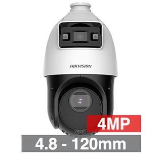 HIKVISION, TandemVu 2 x 4MP HD-IP in one, 25x optical PTZ & 2.8mm fixed camera, White/Black, 30m white light/300m IR, 1/2.8" PTZ & 1/3" CMOS fixed, H.265+, IP66, 12V DC/PoE+