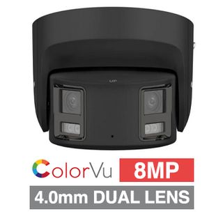 HIKVISION, 8MP ColorVu G2 HD-IP outdoor Panoramic Turret camera w/ 2-way audio, strobe & audible alarm (LiveGuard), Black, 4.0mm fixed lens, 30m White LED, WDR, Microphone, I/O (Alarm & Audio), IP67