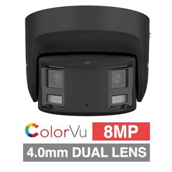 HIKVISION, 8MP ColorVu G2 HD-IP outdoor Panoramic Turret camera w/ 2-way audio, strobe & audible alarm (LiveGuard), Black, 4.0mm fixed lens, 30m White LED, WDR, Microphone, I/O (Alarm & Audio), IP67