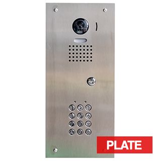 BOUJEE BOXES, Door station & keypad flush mount facia plate to suit AIPHONE JO intercom & AIPHONE AC-10U keypad, STAINLESS finish plate, Cut outs for JO-DVF & AC-10U