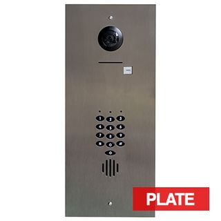 BOUJEE BOXES, Door station & keypad flush mount facia plate to suit HIKVISION intercom & Bosch CP155B keypad, STAINLESS finish plate, Cut outs for DS-KD8003-IMEx & CP155B