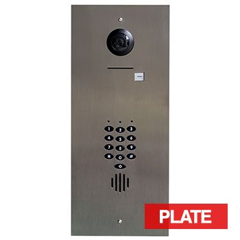 BOUJEE BOXES, Door station & keypad flush mount facia plate to suit HIKVISION intercom & Bosch CP155B keypad, STAINLESS finish plate, Cut outs for DS-KD8003-IMEx & CP155B