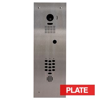 BOUJEE BOXES, Door station & keypad flush mount facia plate to suit AIPHONE JO intercom & BOSCH CP155B keypad, STAINLESS finish plate, Cut outs for JO-DVF & CP155B