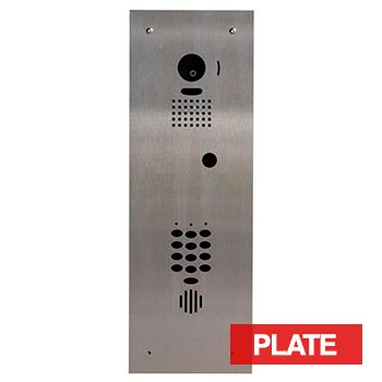 BOUJEE BOXES, Door station & keypad flush mount facia plate to suit AIPHONE JO intercom & BOSCH CP155B keypad, STAINLESS finish plate, Cut outs for JO-DVF & CP155B
